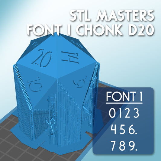 STL Master Dice Font 1 - 45mm Chonk D20 Dice