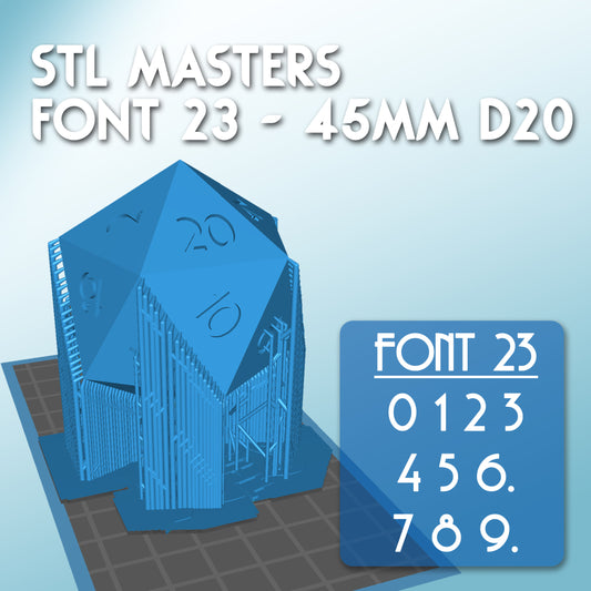 STL Master Dice Font 23 - 45mm Chonk D20