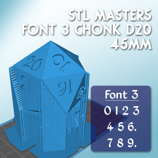 STL Master Dice Font 3 - 45mm Chonk D20