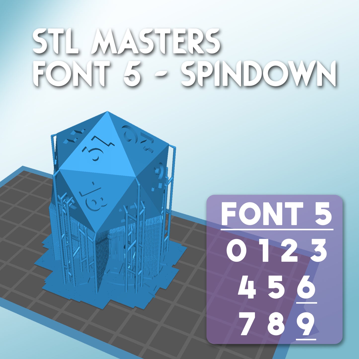 STL Master Dice Font 5 - 30mm Spindown D20