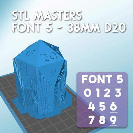 STL Master Dice Font 5 - 38mm Chonk D20
