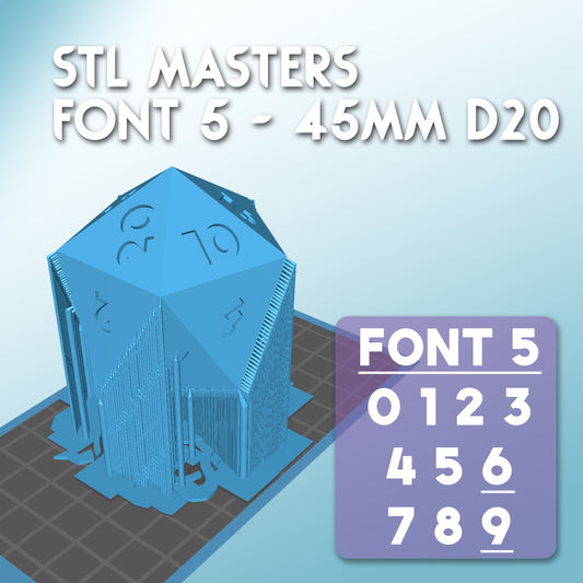 STL Master Dice Font 5 - 45mm Chonk D20