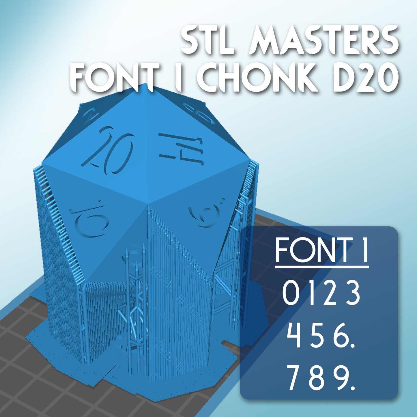 STL Master Dice Font 1 - 45mm Chonk D20 Dice